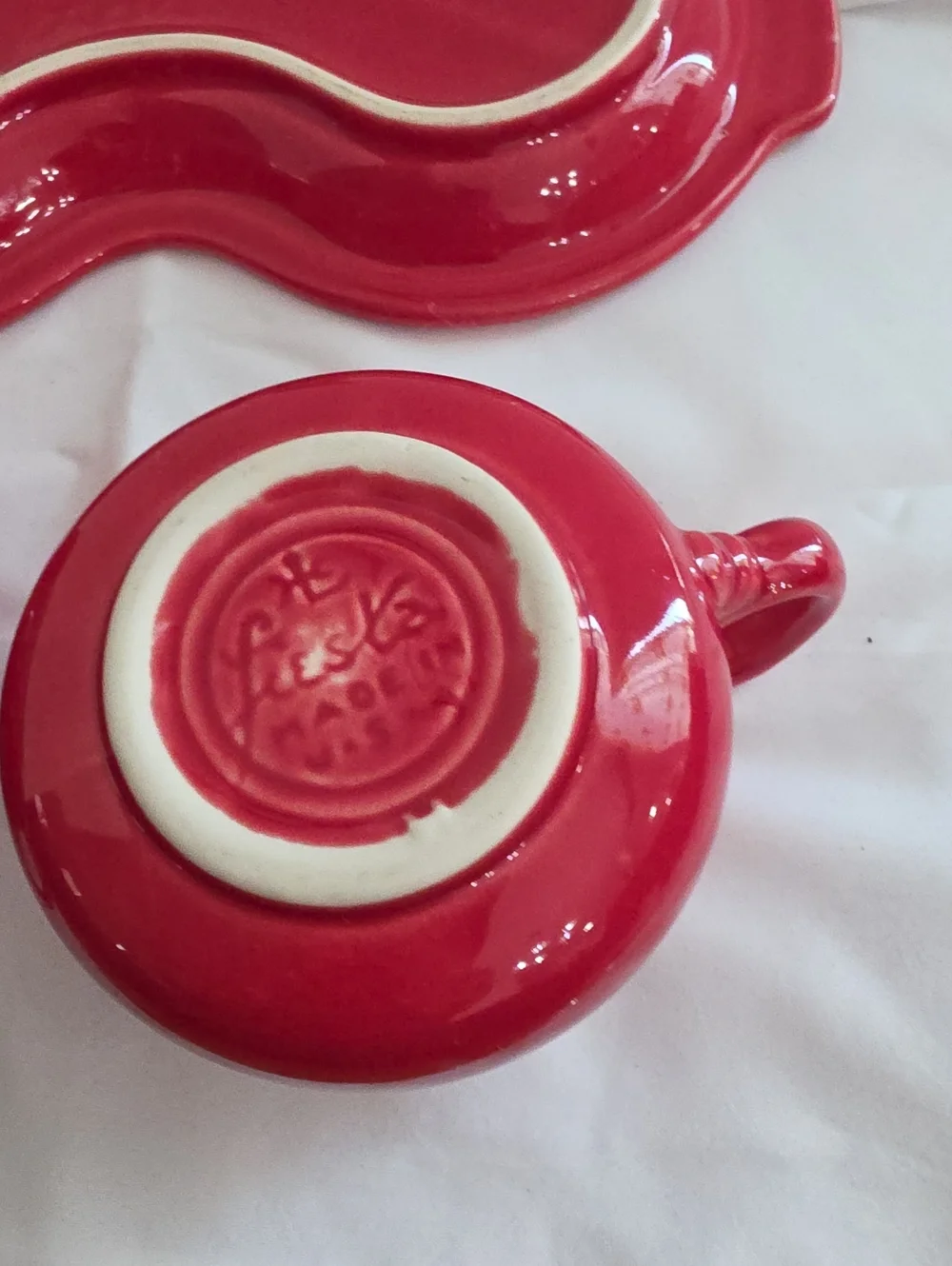 Fiesta Red Ceramic Sugar and Creamer Set with Tray